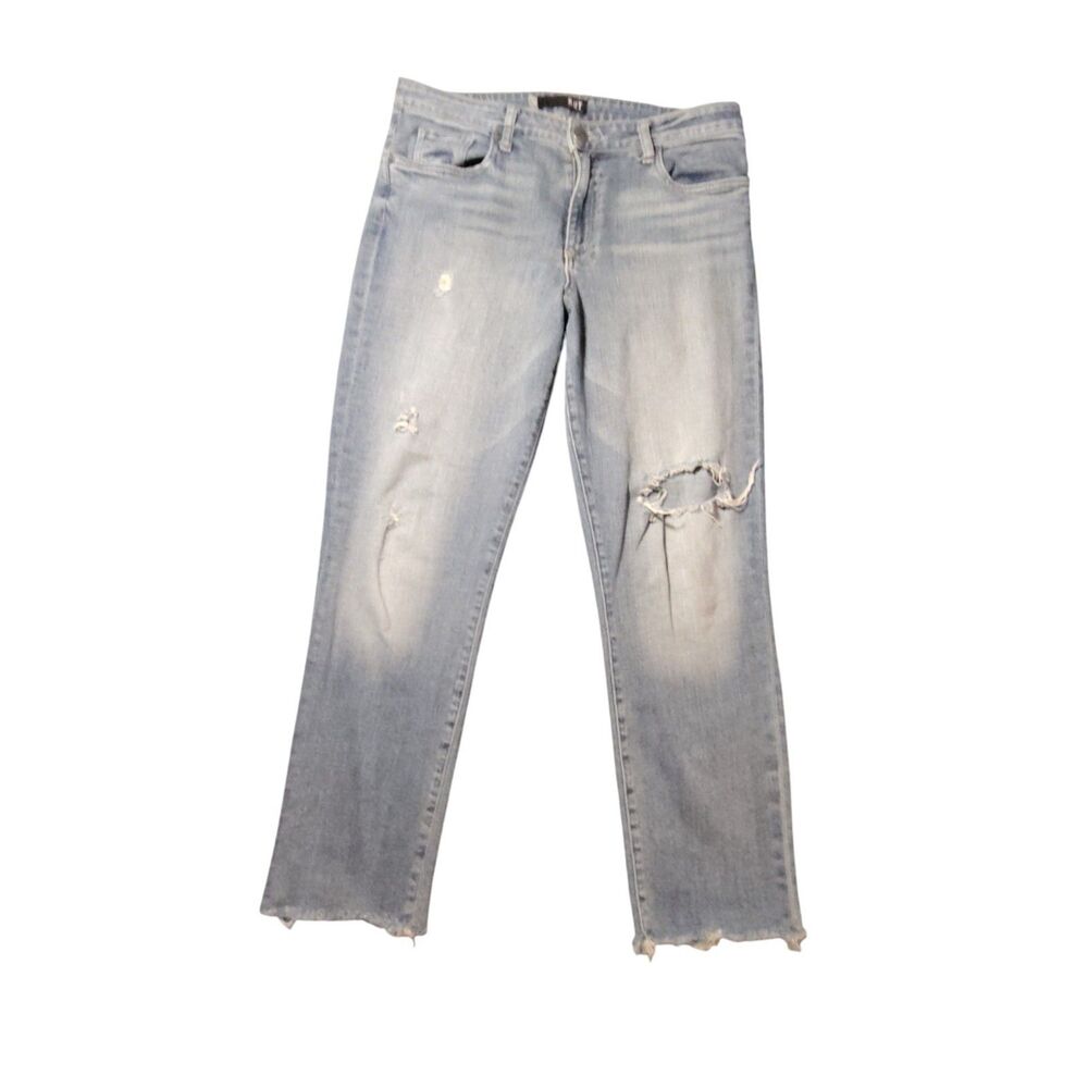 KUT Straight High Rise Distressed Frayed Denim Jeans Women's Size 10 00059